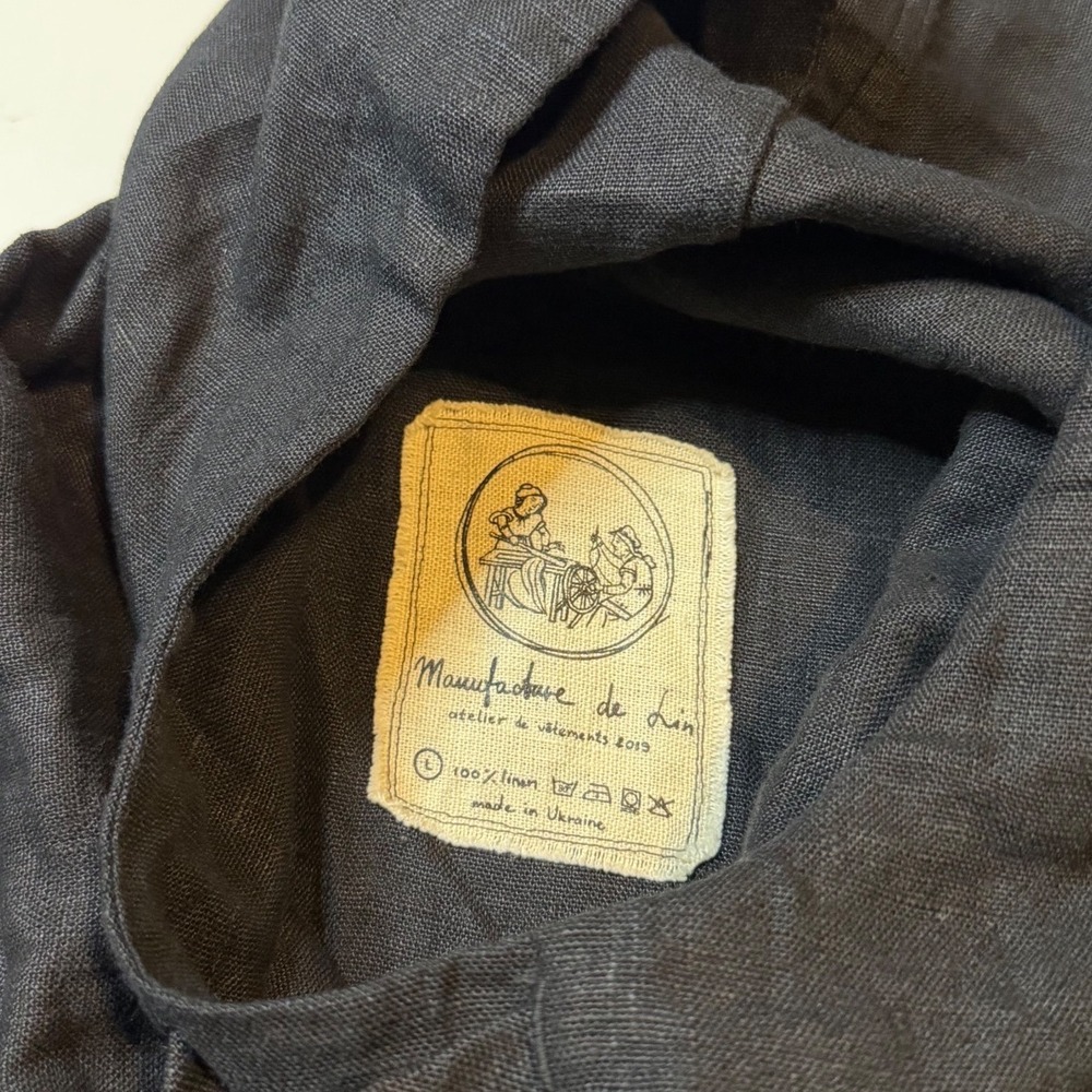 Manufacture de Lin 100% Linen Pullover Hoodie Anorak Kangaroo Pocket Large NWOT - Picture 2 of 7